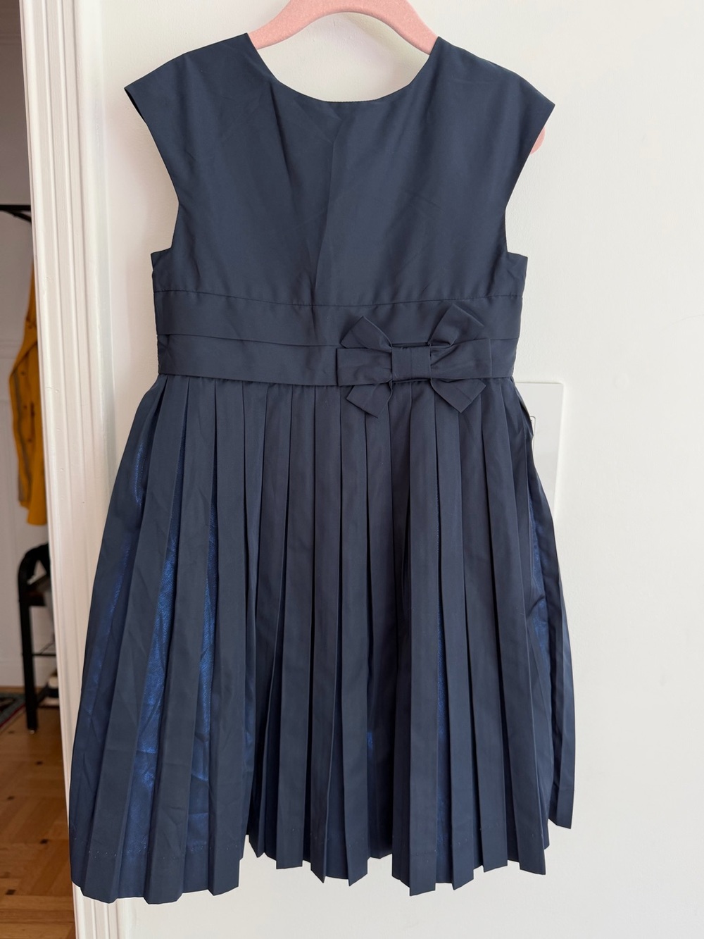 Jacadi Girls Navy Pleated Bow-Accent Dress size 6A